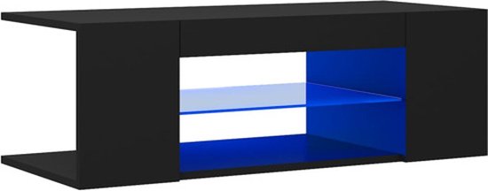 vidaXL Meuble TV - 90x39x30 cm - Zwart avec éclairage LED Meuble TV - Meuble Hfi - Éclairage LED - Meubles noirs - Meubles en bois - Table basse - Décoration de salon - Meuble TV moderne - Meuble TV décoratif - Meuble de rangement Médias