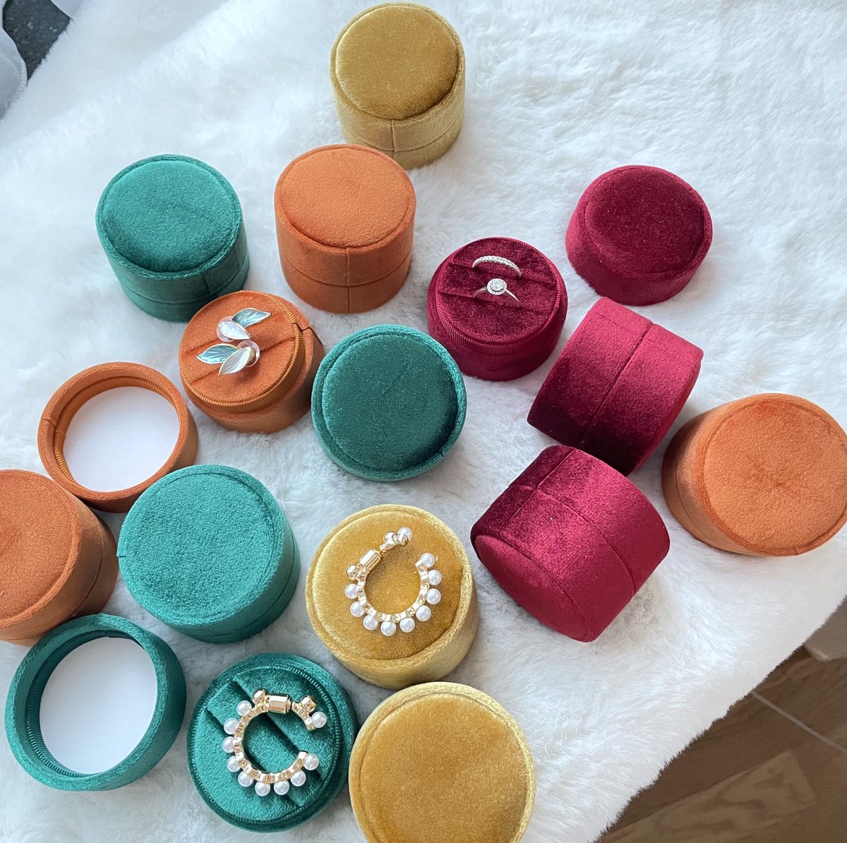 Boîte à Bagues Double En Velours Gris Clair - Écrin Pour 2 Alliances Mariage, Fiançailles Ou Proposition