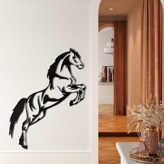 Wanddecoratie | Paard / Horse | Metal - Wall Art | Muurdecoratie | Woonkamer |Zwart| 53x117cm