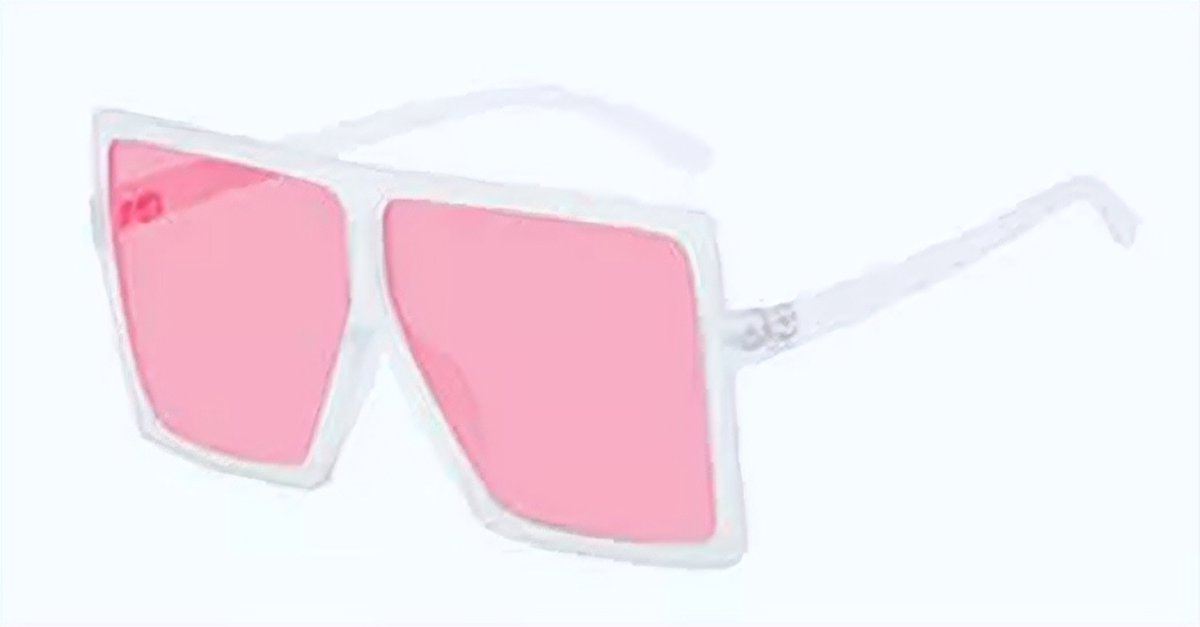 DAEBAK Witte vierkante vintage vrouwen zonnebrillen - Grote zonnebril in vierkant vorm Roze glazen [White / Pink] [Wit / Roze] Dames Festival Sunglasses