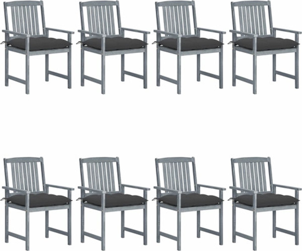 vidaXL - Tuinstoelen - 8 - st - met - kussens - massief - acaciahout - grijs