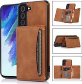 Coque Arrière Samsung Galaxy S22 Plus | Étui de téléphone en cuir PU | Porte-cartes | Qualité | Marron