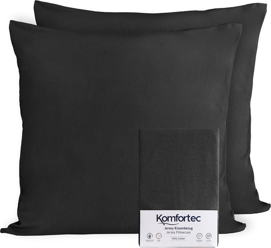 Komfortec Set van 2 Premium Jersey Kussenslopen 60x60 cm - Superzachte Kussenhoes – 100% Katoen – 150 g/m² - Zwart