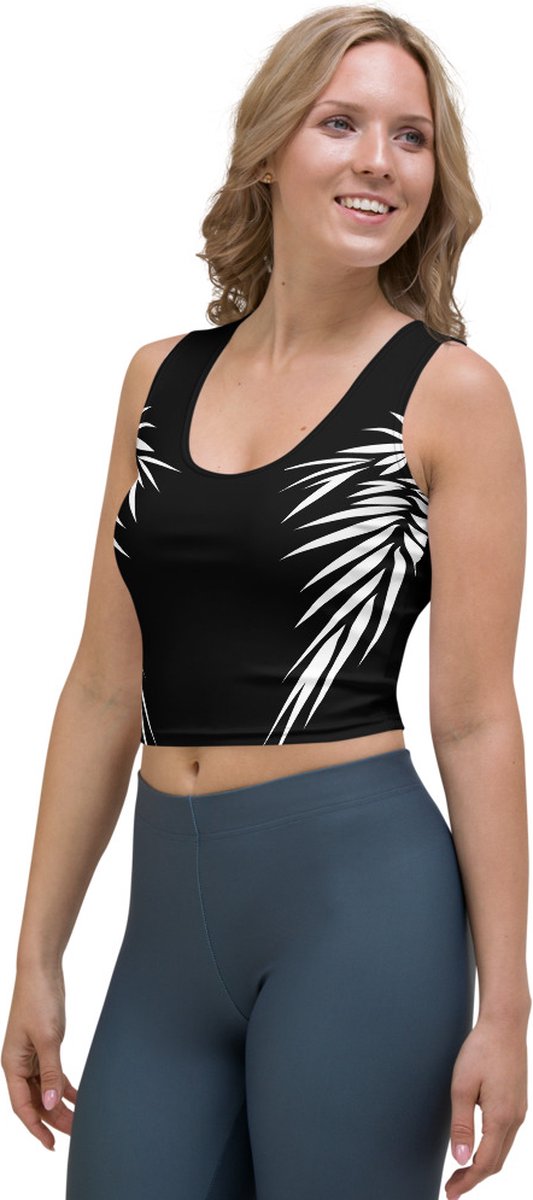 CropTop - design Yin Yang Power Up - Dry Fit - High Performance - unieke print - 4way stretch - UPF 50+ - Hardloop - Yoga - Fitness - Dans - Pilates - Training - Sport Top - dames – zwart wit - maat XS