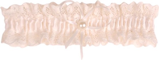 Jarretière grande taille - dentelle ivoire avec nœud et perle