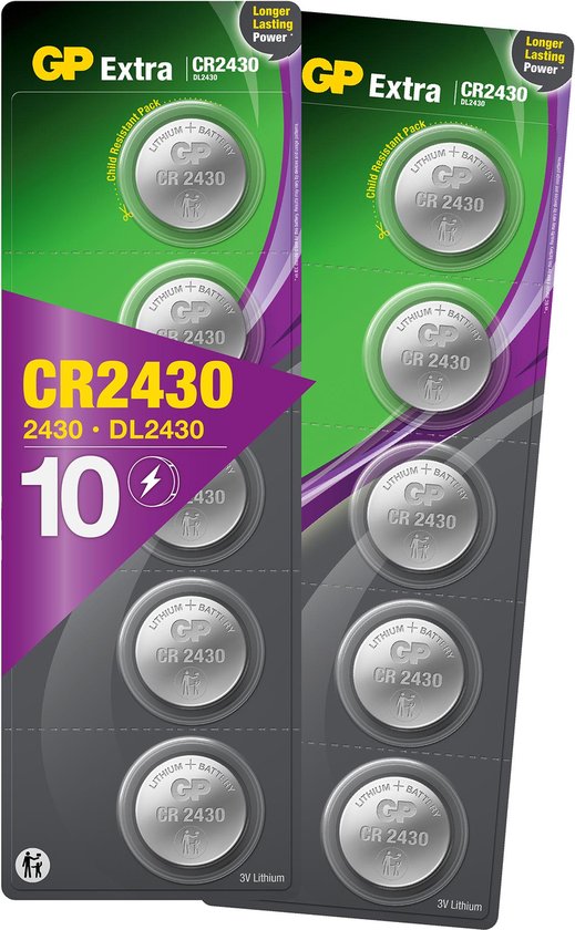 GP Extra Lithium CR2430 - batterijen CR2430 - 3V knoopcel batterij - 10 stuks