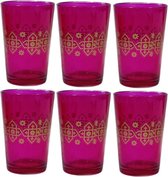 Roze oosterse glazen - goud patronen- Set 6 glazen