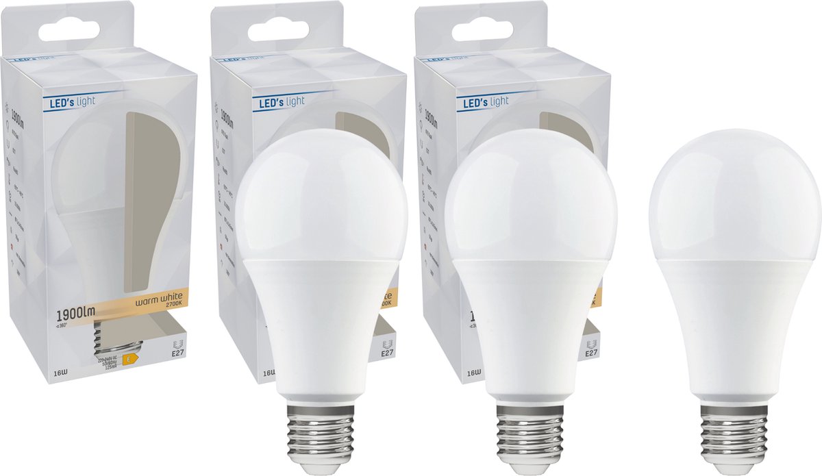 Ampoule LED ProLong E27 - 16W (120W) - Blanc chaud - A60 Poire Mat - 3  ampoules | bol.com
