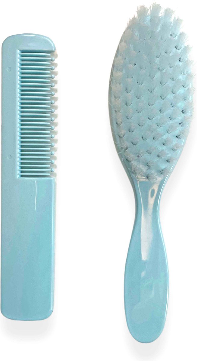 Tom&Zoe Set Blauw - Baby Verzorgingsset - Baby Borstel en Kam - Baby Haarborstel - BabyBorstel - Kraamcadeau
