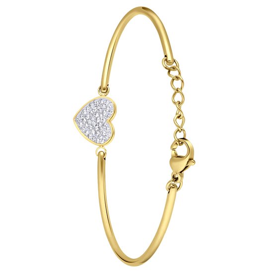 Lucardi Dames Goldplated armband hart met kristal - Staal - Armband - Cadeau - 20 cm - Goudkleurig