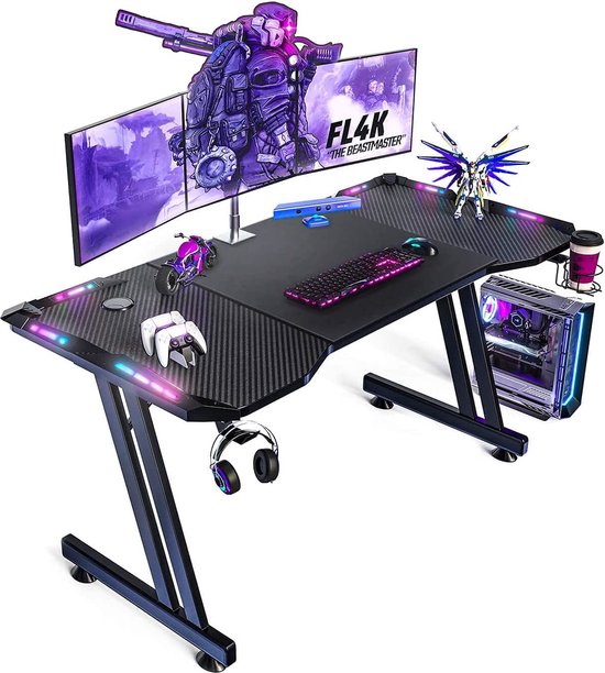 Exxen Bureau de Gaming LED Table d' Ordinateur Bureau PC ergonomique -  Table de Gaming... | bol