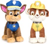 Paw Patrol figuren speelgoed knuffels set van 2x karakters Chase en Rubble 19 cm - De leukste hondjes