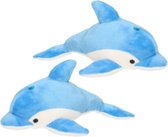 2x stuks pluche blauwe dolfijn knuffel 33 cm - Speelgoed knuffels uit de zee