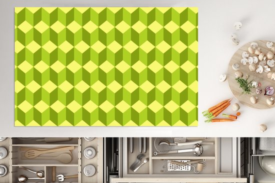 KitchenYeah® Inductie beschermer 81.2x52 cm - Patroon - Groen - Blokken - Kookplaataccessoires - Afdekplaat voor kookplaat - Inductiebeschermer - Inductiemat - Inductieplaat mat