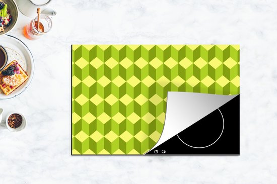 KitchenYeah® Inductie beschermer 81.2x52 cm - Patroon - Groen - Blokken - Kookplaataccessoires - Afdekplaat voor kookplaat - Inductiebeschermer - Inductiemat - Inductieplaat mat