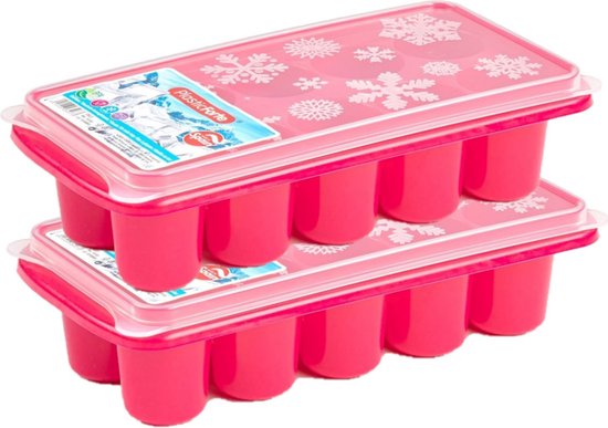 Foto: 2x stuks trays met dikke grote ronde blokken van 6 5 cm ijsblokjes ijsklontjes vormpjes 10 vakjes kunststof roze met deksel