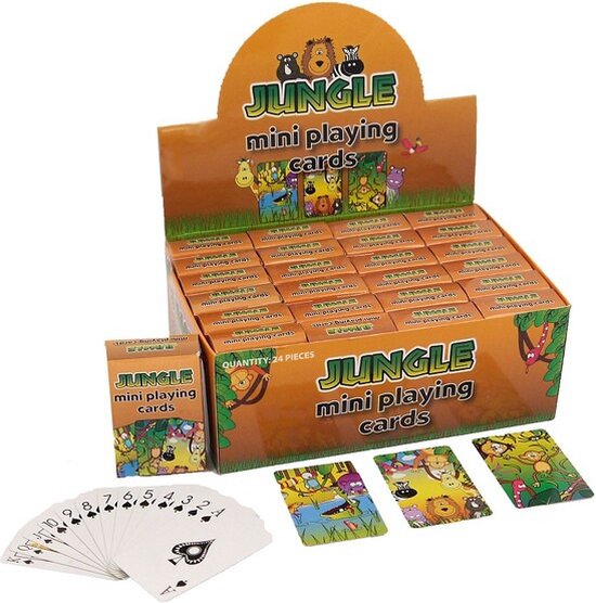 Thumbnail van een extra afbeelding van het spel Mini jungle dieren thema speelkaarten 6 x 4 cm in doosje van karton - Handig formaatje kleine kaartspelletjes