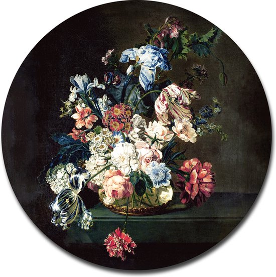 Muurcirkel Schilderij Stilleven met bloemen - Cornelia van der Mijn - 60x60cm
