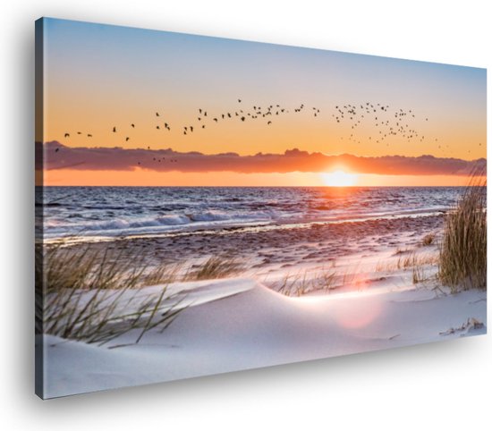 Tableau sur toile Coucher de soleil sur la plage avec des Vogels | 30 x 20  cm |... | bol