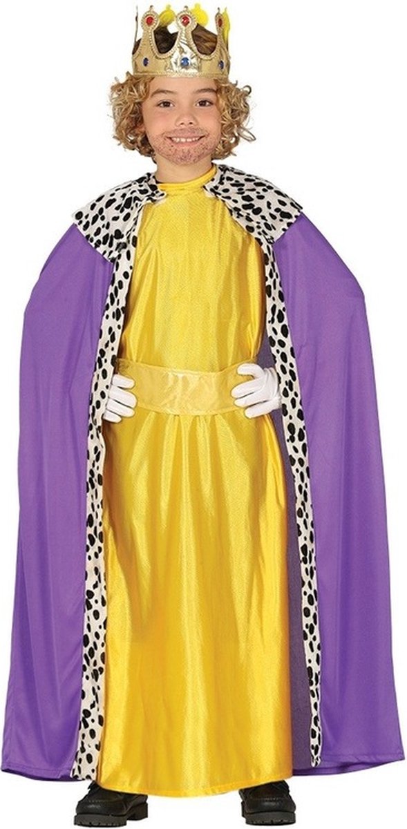 Koning mantel - paars/geel - kinderen - De 3 koningen kostuum - kerst verkleedkleding 110/116