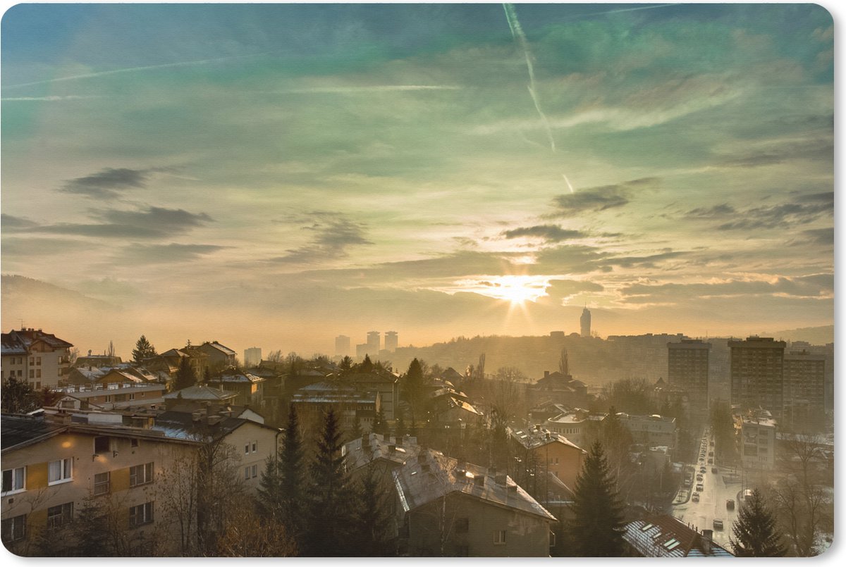 Muismat XXL 90x60 cm - Bureau onderlegger - Bureau mat Skyline van de Bosnische stad Sarajevo - Bureaumat - Gaming mousepad xl - Bureaulegger groot - Computer deskmat