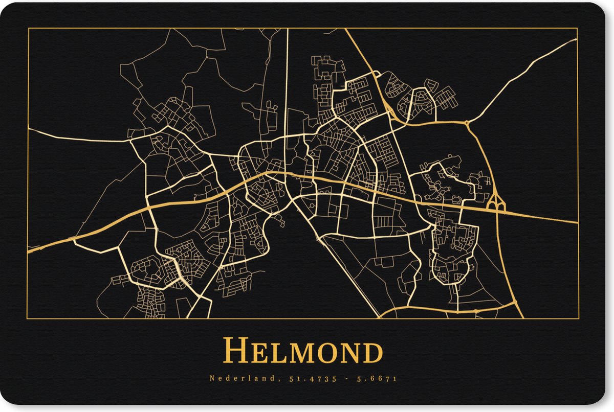Muismat XXL 120x80 cm - Bureau onderlegger - Bureau mat Kaart - Helmond - Goud - Zwart - Bureaumat - Gaming mousepad xl - Bureaulegger groot - Computer deskmat