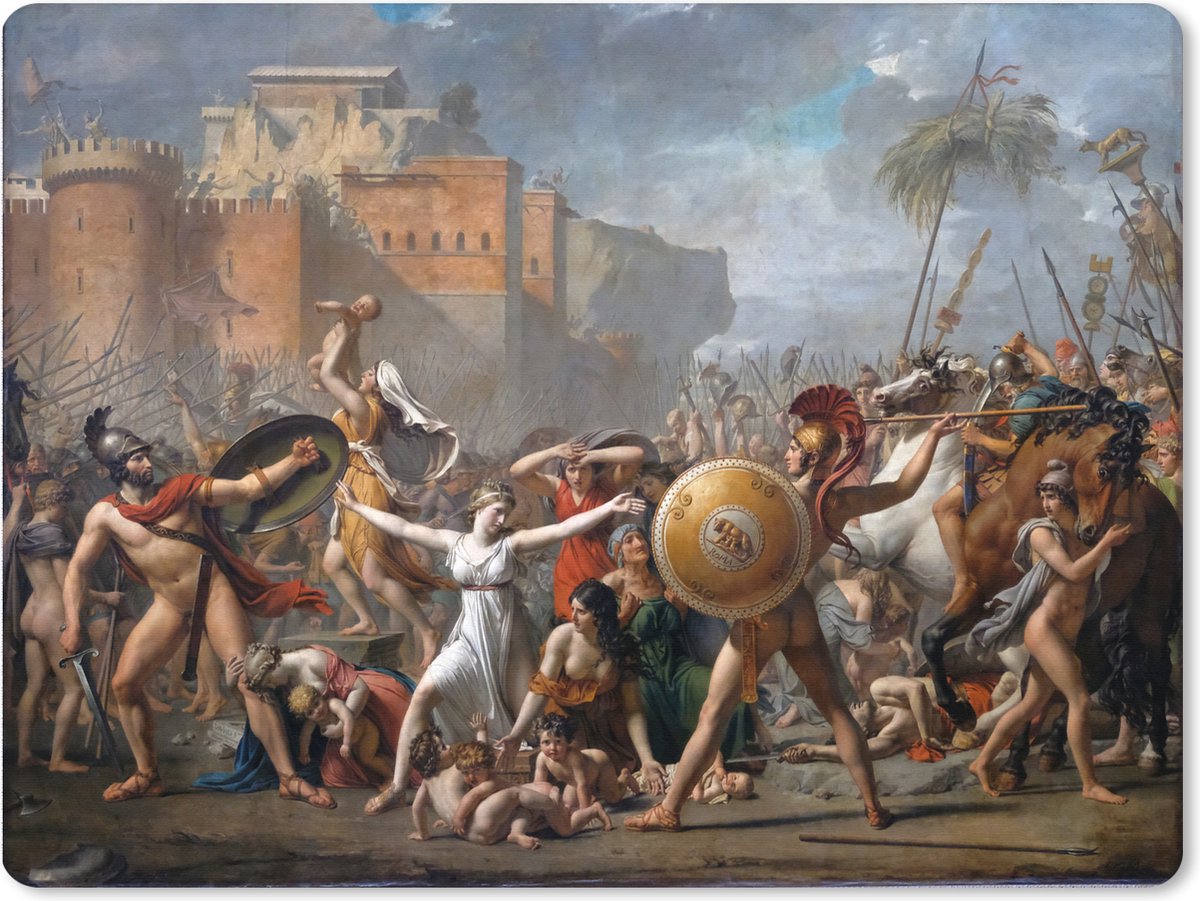 Muismat XXL 80x60 cm - Bureau onderlegger - Bureau mat De Sabijnse vrouwen tussen de strijdende partijen - Schilderij van Jacques-Louis David - Bureaumat - Gaming mousepad xl - Bureaulegger groot - Computer deskmat