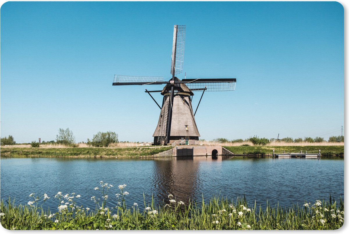 Muismat XXL 90x60 cm - Bureau onderlegger - Bureau mat Molen - Bloemen - Water - Nederland - Bureaumat - Gaming mousepad xl - Bureaulegger groot - Computer deskmat