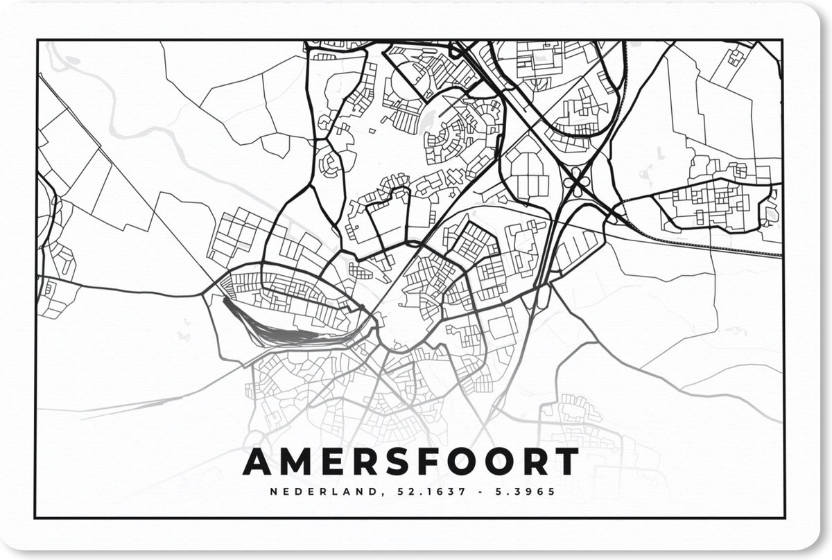 Muismat XXL 90x60 cm - Bureau onderlegger - Bureau mat Kaart - Amersfoort - Zwart - Wit - Bureaumat - Gaming mousepad xl - Bureaulegger groot - Computer deskmat