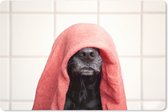 Muismat XXL - Bureau onderlegger - Bureau mat - Hond met een rode handdoek op zijn hoofd - 120x80 cm - XXL muismat
