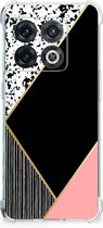 Smartphone hoesje OnePlus 10 Pro TPU Silicone Hoesje met transparante rand Black Pink Shapes