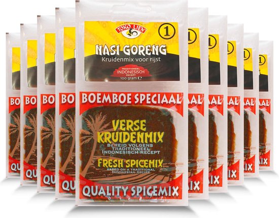 Toko Lien® | 10 x 100gr Boemboe Nasi Goreng | Indonesische kruidenmix voor gebakken rijst | Aziatisch, Oosters | Multipack