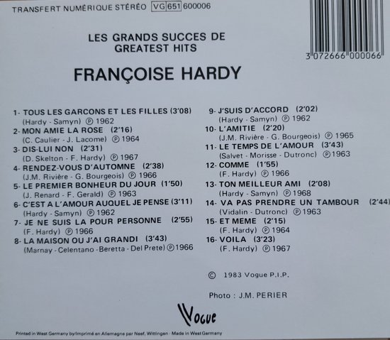 Francoise Hardy - Le Grands succes de - Greatest Hits - Cd Album ...