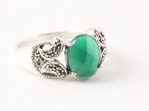 Zilveren ring met groene onyx en marcasiet - maat 17.5