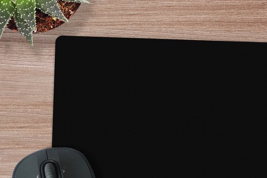 Tapis de souris noir à côté d'une plante grasse et d'une souris.