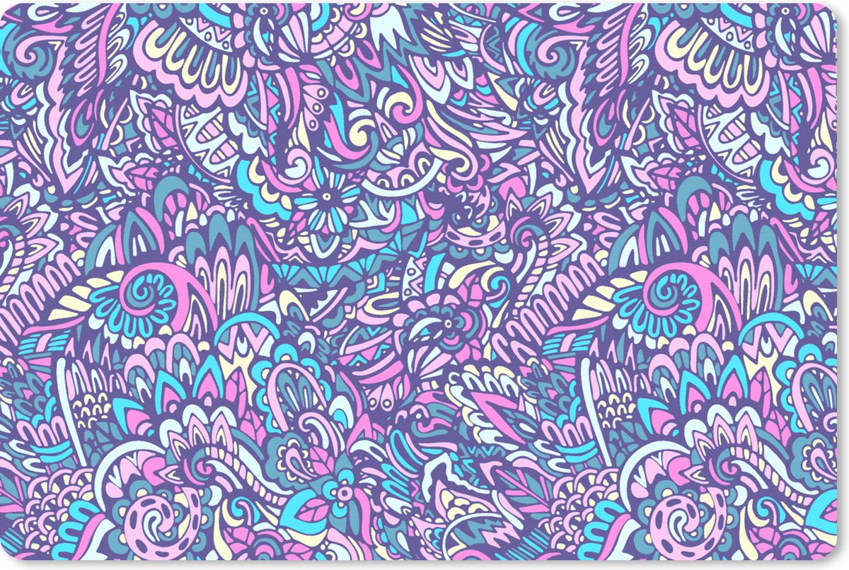 Muismat XXL 120x80 cm - Bureau onderlegger - Bureau mat Paisley - Vintage - Roze - Blauw - Patroon - Bureaumat - Gaming mousepad xl - Bureaulegger groot - Computer deskmat