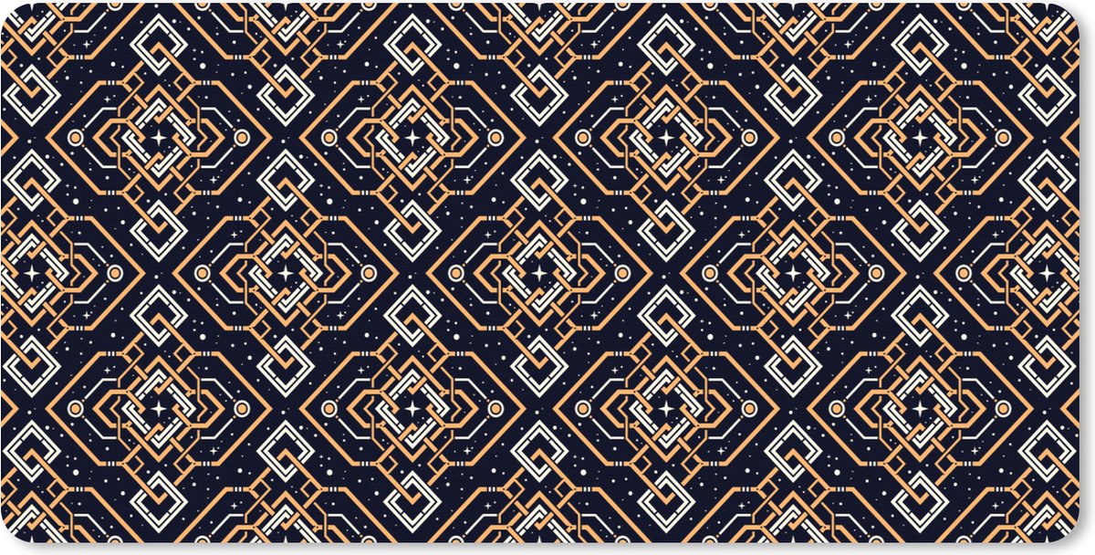 Muismat XXL 100x50 cm - Bureau onderlegger - Bureau mat Patroon - Lijn - Oranje - Jaren 20 - Bureaumat - Gaming mousepad xl - Bureaulegger groot - Computer deskmat
