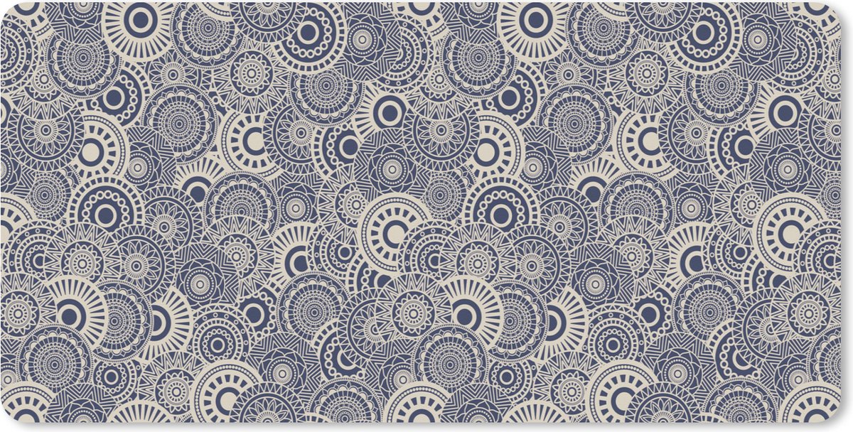Muismat XXL 100x50 cm - Bureau onderlegger - Bureau mat Mandala - Blauw - Patroon - Bureaumat - Gaming mousepad xl - Bureaulegger groot - Computer deskmat