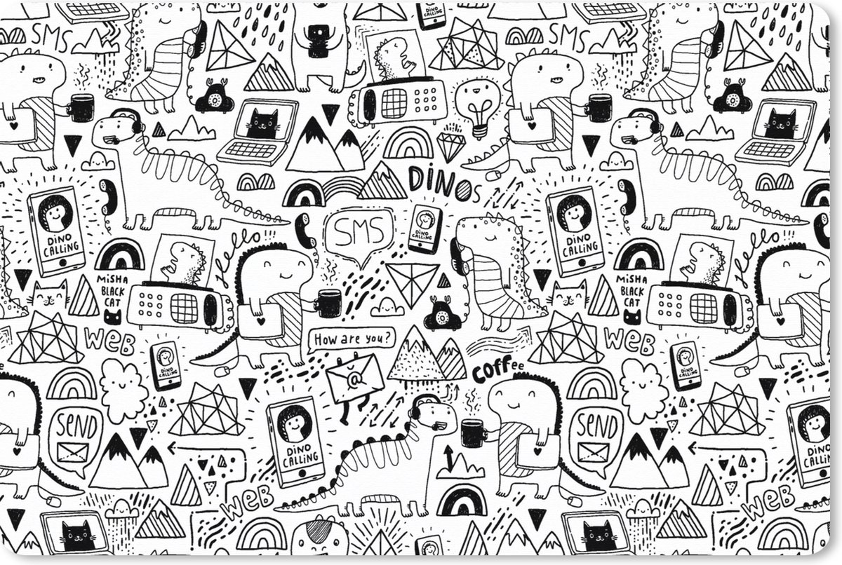 Muismat XXL 90x60 cm - Bureau onderlegger - Bureau mat Patronen - Dinosaurus - Telefoon - Bureaumat - Gaming mousepad xl - Bureaulegger groot - Computer deskmat
