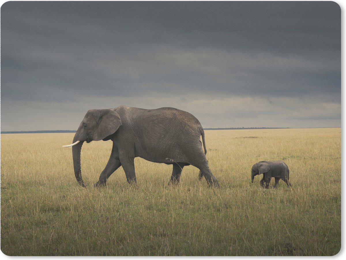 Muismat XXL 80x60 cm - Bureau onderlegger - Bureau mat Olifant - Savanne - Dieren - Natuur - Bureaumat - Gaming mousepad xl - Bureaulegger groot - Computer deskmat