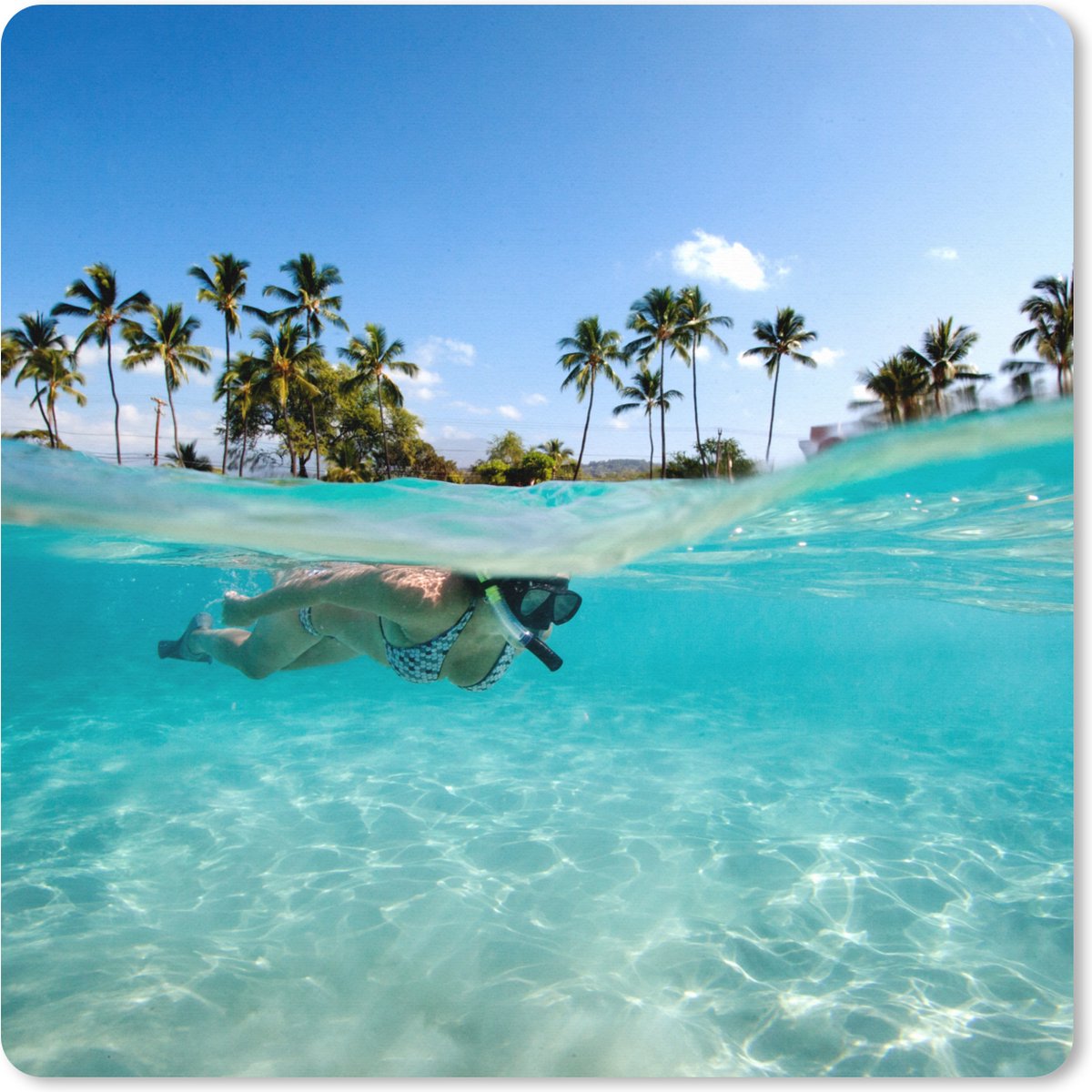 Muismat XXL 40x40 cm - Bureau onderlegger - Bureau mat Zee - Snorkel - Hawaii - Bureaumat - Gaming mousepad xl - Bureaulegger groot - Computer deskmat