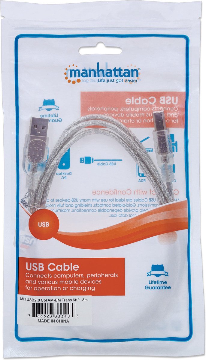 Manhattan USB 2.0 A Male naar USB 2.0 B Male - 1.8 m