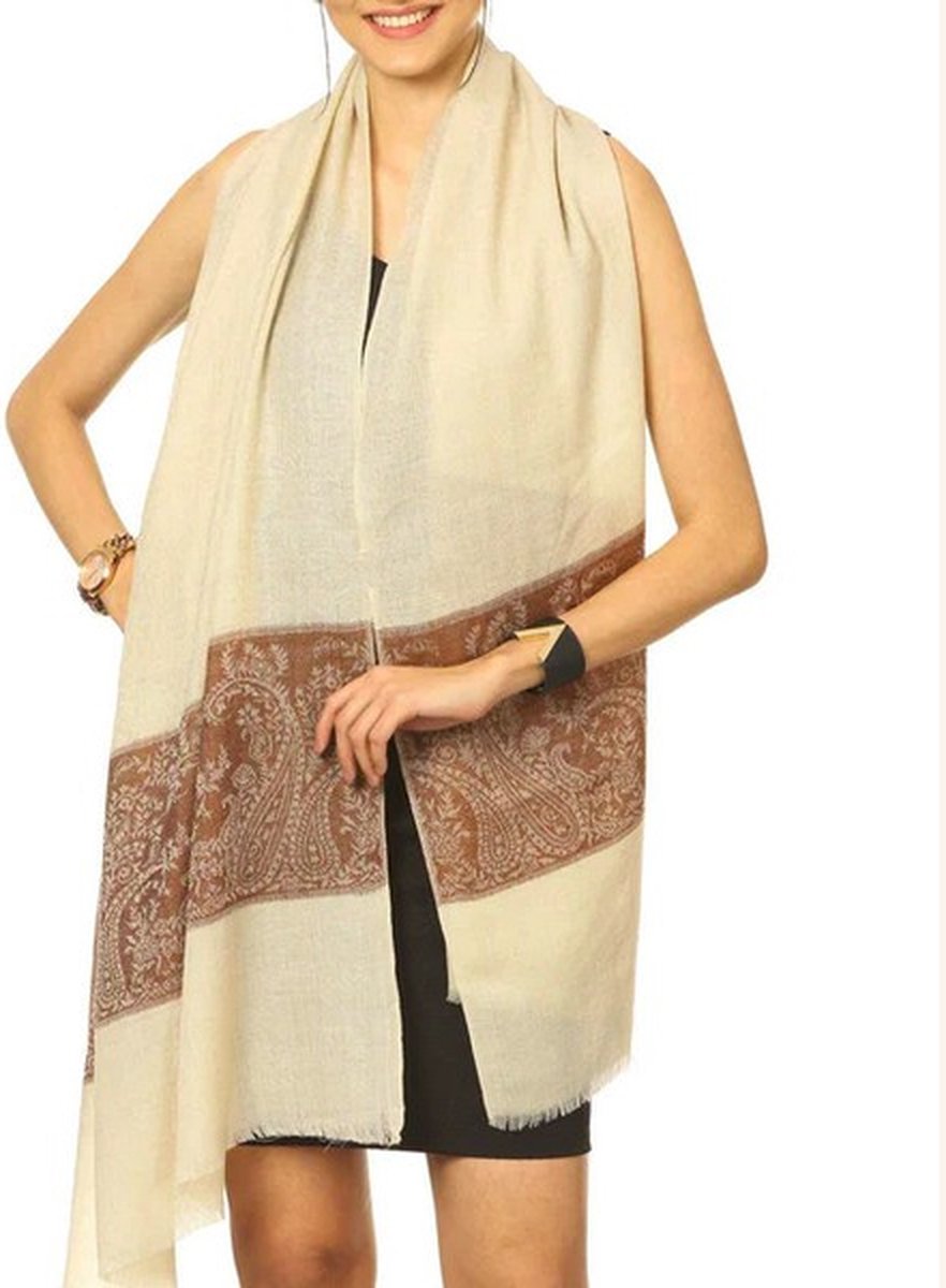 N3 Collecties Fijne Luxe Wol Gestreepte Design Geweven Sjaal/Stola: Koffie