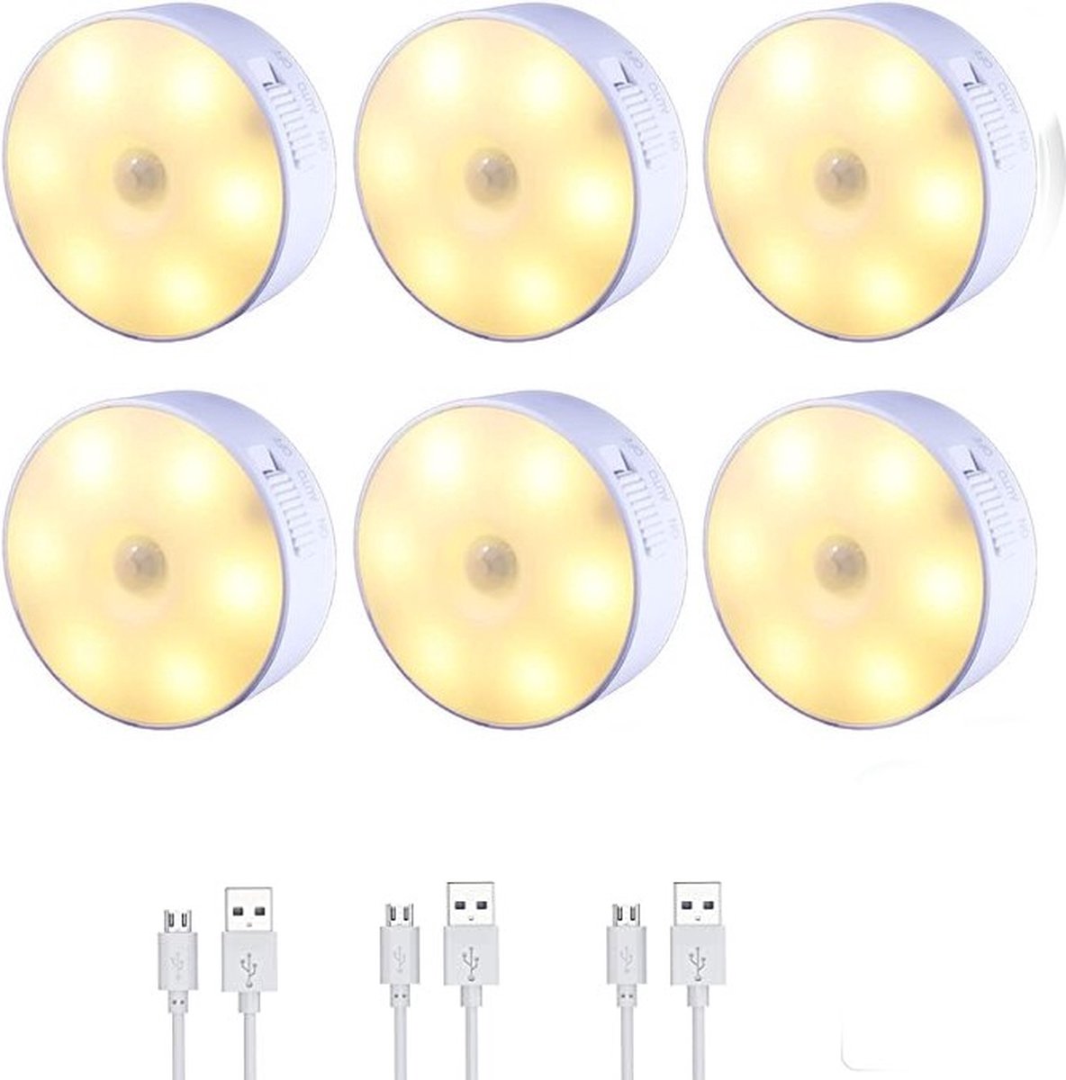 6 Stuks - Draadloze ledlamp – Met Bewegingssensor – Draadloze wandlamp – Draadloze ledspot – Usb oplaadbaar – Dimbaar – met Magneet