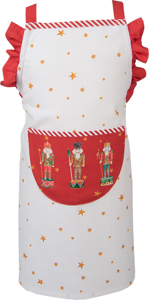 Clayre & Eef Keukenschort Kinderen 48x56 cm Wit Rood Katoen Notenkrakers Kookschort