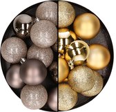 24x stuks kunststof kerstballen mix van champagne en goud 6 cm - Kerstversiering