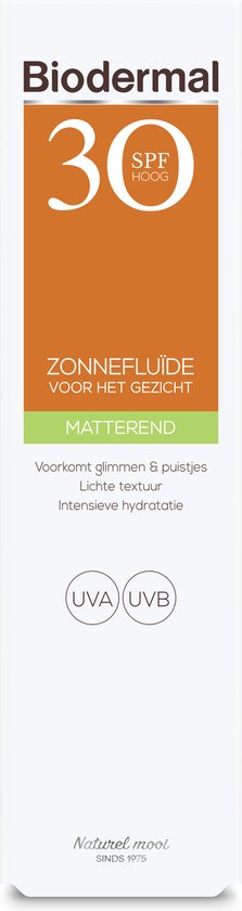 Biodermal Zonnebrand -  Matterende Zonnefluïde voor het gezicht SPF 30 - 40ml - Voorkomt glimmen en puistjes