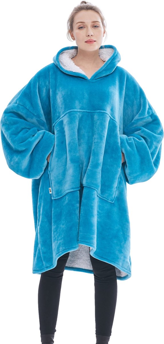 JAXY Hoodie Deken - Snuggie - Snuggle Hoodie - Fleece Deken Met Mouwen - 1450 gram - Hoodie Blanket - Lake Blue - JAXY