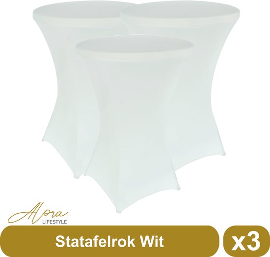 Statafelrok wit 80 cm - per 3 - partytafel - Alora tafelrok voor statafel - Statafelhoes - Bruiloft - Cocktailparty - Stretch Rok - Set van 3