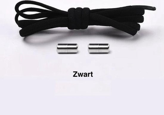 Zwarte elastische veters met zilverkleurige magnetische sluitingen.